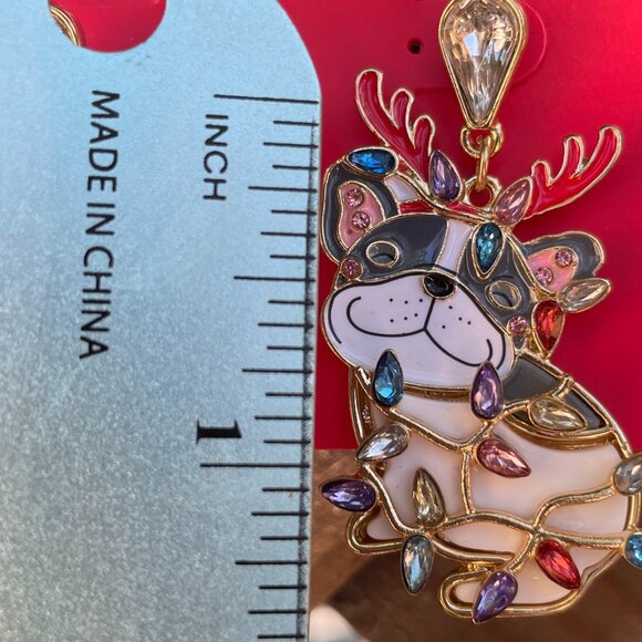 Celebrate Together Frenchie Holiday Lights Earrings Gold Tone - Picture 2 of 5